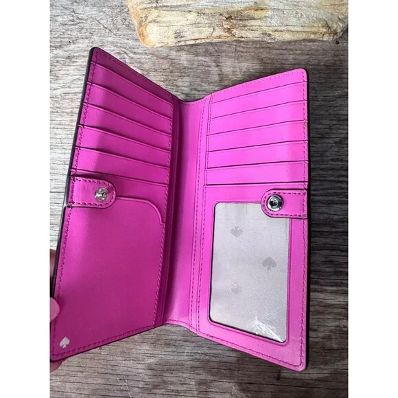 Kate Spade New York Hot Pink Saffiano Leather Wallet Bifold Zip Coin Pocket - Picture 3 of 6